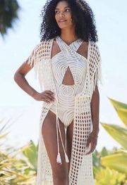 Anthropologie Off White Long Lace Open Cover Up OSFM MSRP: $140