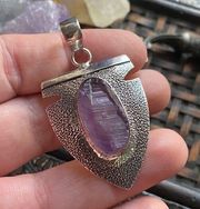 Rough Amethyst ethnic style silver pendant boho