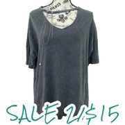 Mustard Seed MEDIUM NWT Distressed Neck Rocker Oversized Tee with Chain