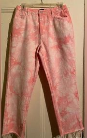 Missguided Straight Leg Pink Tie Dye Jeans Frayed -8