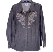 Diane Gilman DG2 Black Denim Wing Studs Embellished Shirt Womens Sz Large