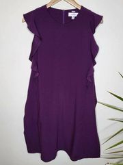 Carven Purple Sleeveless Ruffle Accent Cinch Tie Back Mini Dress Sz 38 (4-6 US)