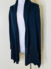 Catherine Malandrino Cardigan XS Black Open Front Oversized 100% Cotton Knit