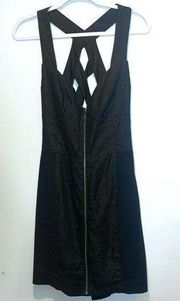 Opening Ceremony Black Linen Bustier Dress Exposed Front Zipper Cut Out Back