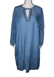 Crown & Ivy 2X  Women's Shirt Dress Blue Half Sleeve Denim Curvy Pockets Casual