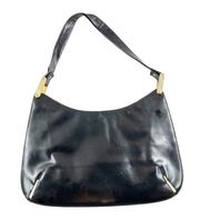 Saks Fifth Avenue Leather Y2k Cresent Shoulder Bag Purse Black