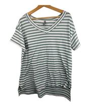 Honeyme Womens Ribbed Oversized Tunic Length T-shirt Size XL Striped Green/White