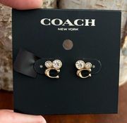 NWT Coach Signature C Crystal Stud Earrings Gold Classic Basic Chic