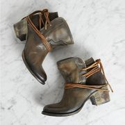 Freebird • Casey Ankle Bootie brown distressed leather Waxed Olive short western