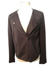 Bagatelle Ponte Knit Moto Jacket In Olive