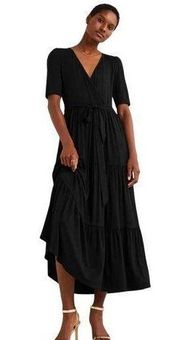 Boden Tiered Wrap Jersey Maxi Dress black short sleeve size 6 petite