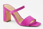 New Ann Taylor Suede Two Strap Block Heel Sandals Fuchsia Sz 7 Heels bright open