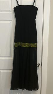 BCBGMaxazaria Jansen Black & Lime Green Chiffon Lace Maxi Strapless Dress Size 0