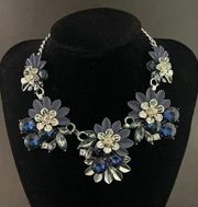 SIMPLY VERA VERA WANG Blue Flower Silver Tone Choker Statement Necklace Wedding