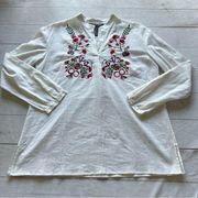 Jonathan Martin studio Women’s embroidered white floral linen blend blou…