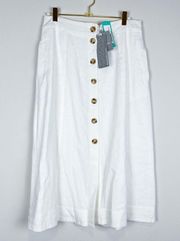 NWT Daniel Rainn Stitchfix Ella White Linen Blend A-Line Midi Skirt Medium