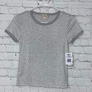 NWT small gray pinstripe casual comfortable short sleeved crew neck tee spring