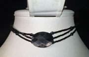 Vintage Gothic Black Faceted and Black Iridescent Seed Bead Necklace