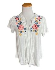 Womens Boutique Polagram Embroidered Floral Tassel Boho Peasant Tunic Top - Sz S