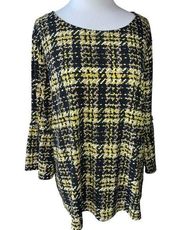 ELLEN TRACY SS MULTICOLOR HOUNDSTOOTH STATEMENT SLEEVE TOP TUNIC BLOUSE SHIRT XL