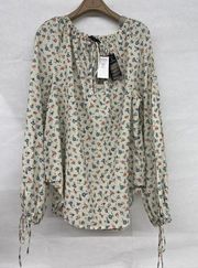 NEW NWT Polo Ralph Lauren Floral Printed Blouse tie front tie sleeve Sz Small S