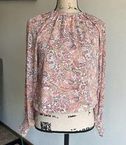 Evereve Floral Peach Cream Blouse Size XS