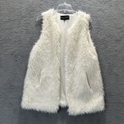 Jason Maxwell Sweater Vest Womens Large Off White Faux Fur V-Neck Lined Pockets‎