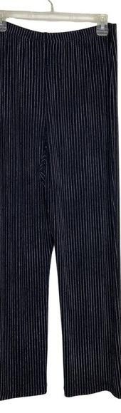 Chicos 2 Travelers Pull On Pant Women L Wide Slinky Black Stripe Elastic Waist