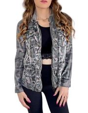 PAM & GELA Green Camo Print Lace Up Zip Collared Lightweight Utility Jacket P