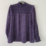 Barbour Midhurst Ruffle Smocked Purple Floral Long Sleeve Top Size 14 NWT