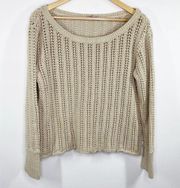 Calypso St Barth Tan Cream Knit Long Sleeve Sweater Women's Size Medium M