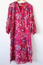 Floral Henley Maxi Dress in Cherry Red