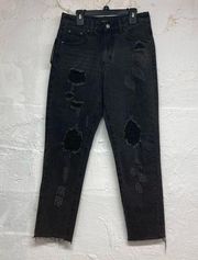 Nasty Gal Shred It High Waisted Jeans Black US Sz 4 NWT straight leg distressed