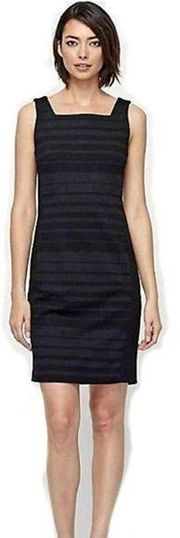 EILEEN FISHER Women's Charcoal Black Striped Ponte Square Neck Dress Size 2