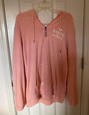 Coral terry cloth Simply Southern happy vibes half zip. Size XL