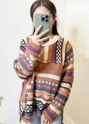 easel  Cabin Babe Wool Blend Geometric Pattern Striped Knit Sweater Large