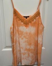 Staccato Tie-Dye Coral & White Tank with Lace Neckline