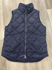 J. CREW Quilted Down Puffer Vest Navy Blue Size Small Gold Zipper