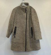 Calvin Klein Women's Faux-Leather-Trim Bouclé Long Coat Jacket Plus 2X Tik Gray