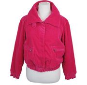 Pink Wide Wale Corduroy Cropped Insulated Bomber Jacket Sz 10