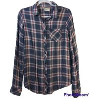 Altar'd State Peri Pink Plaid Flannel Top Size Small