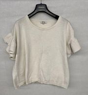 Madewell Womens Ivory Flutter Sleeve Round Neck Pullover Sweater Boho Small 4-6