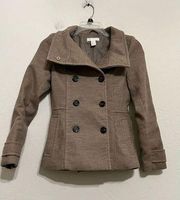 H&M Double Breasted Coat oatmeal Size 2 Womens Cowl Neck Line Peacoat