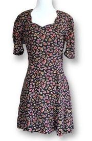 Vintage Rampage Dress Black Dark Floral Detail Sweetheart Neck Puff Sleeve Mini