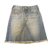 True Religion light wash raw hem jean skirt size 23