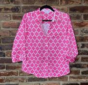 Allison Daley Pink & White Printed 3/4 Sleeve Button Down Top Women's Size 10P