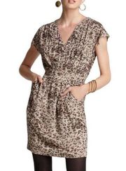 Rebecca Taylor Womens Leopard Animal Print Elastic Waist Faux Wrap Dress Size 10