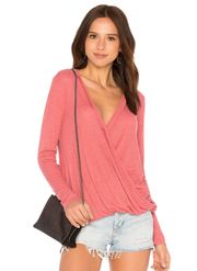 Feather Rib Surplice Top in Spicy Rose