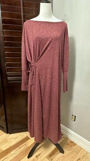 Caslon Womens Shift Dress Pink Heathered Midi Boat Neck Tie Long Sleeve S New