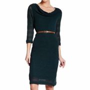 sharagano noir Dress S Mini Knit Overlay Evergreen Bodycon